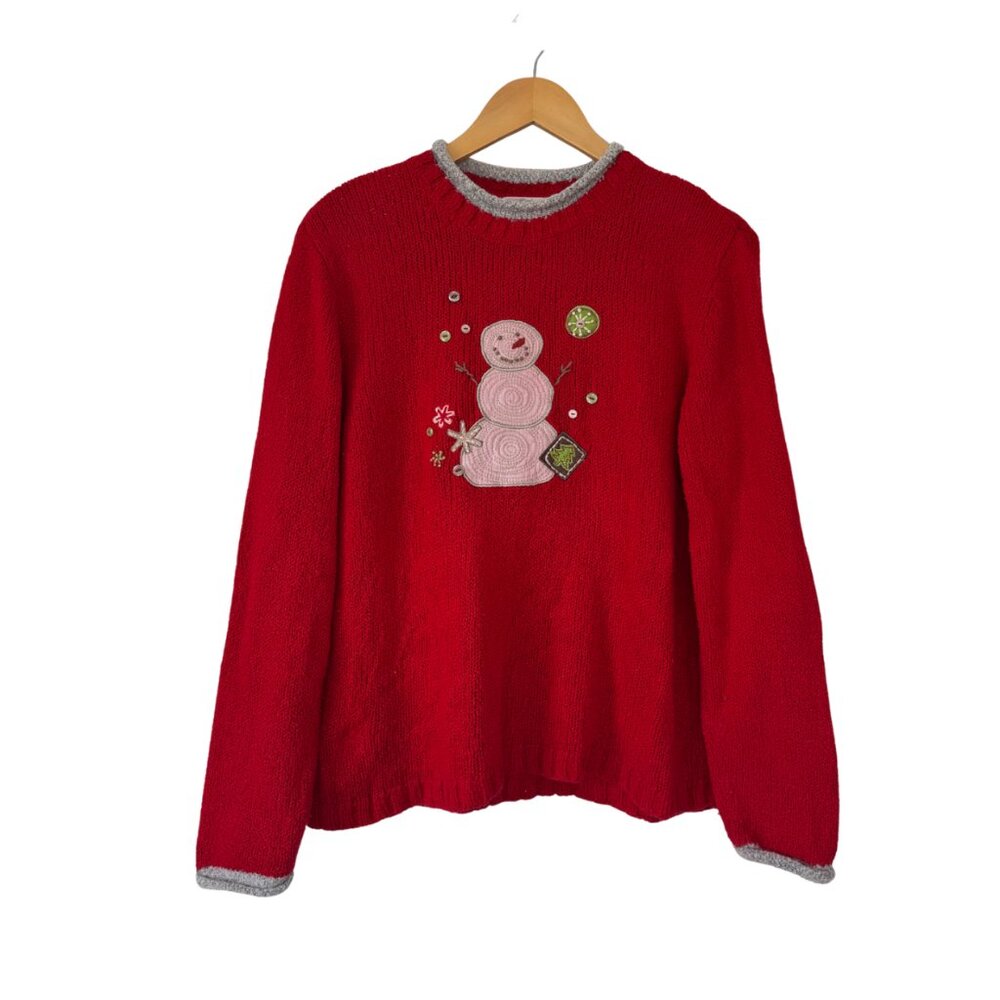 Vintage Red Snowman Christmas Sweater - Size M